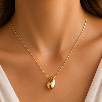 Collar grande de gotas de agua - Collar dorado con colgante de gota de agua