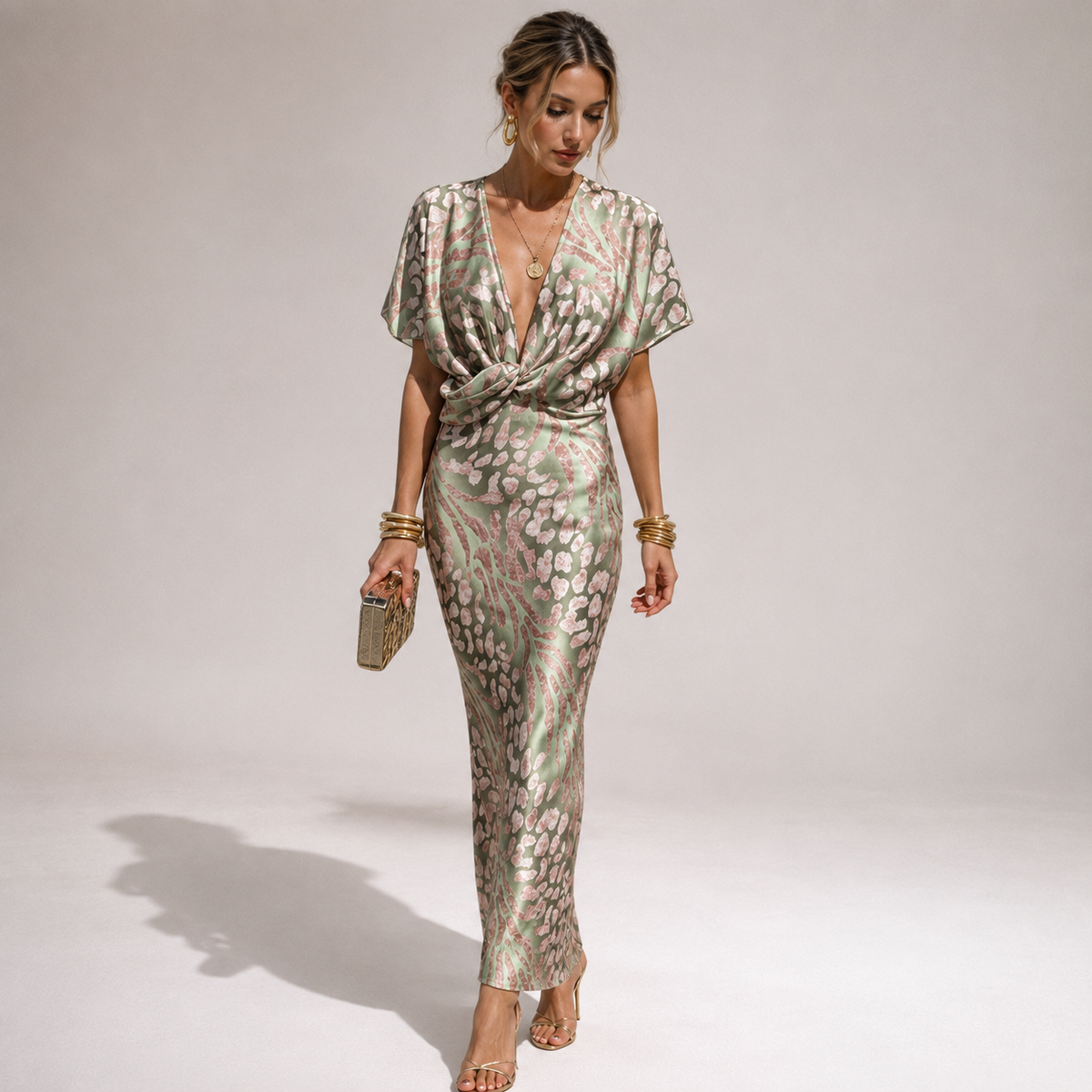 Teodora - Vestido maxi glamuroso con escote en V para mujer
