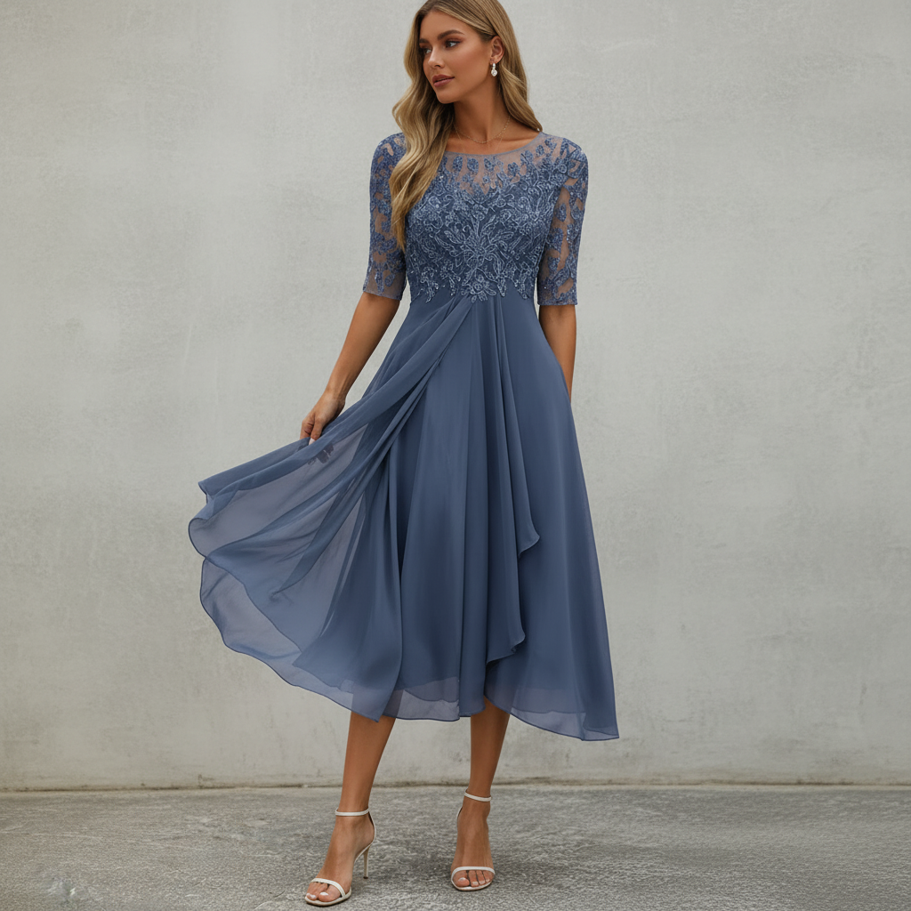 Yara - Elegante vestido midi de gasa