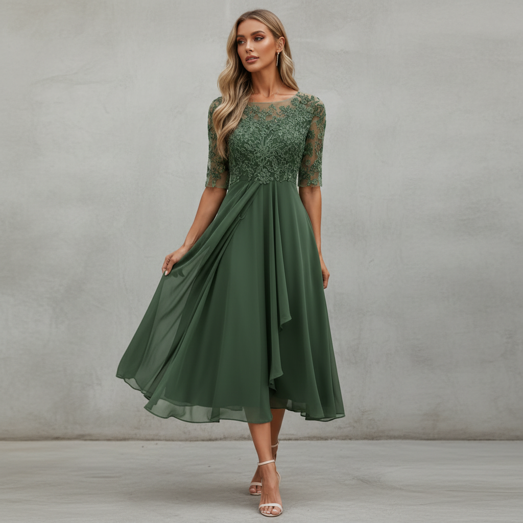 Yara - Elegante vestido midi de gasa