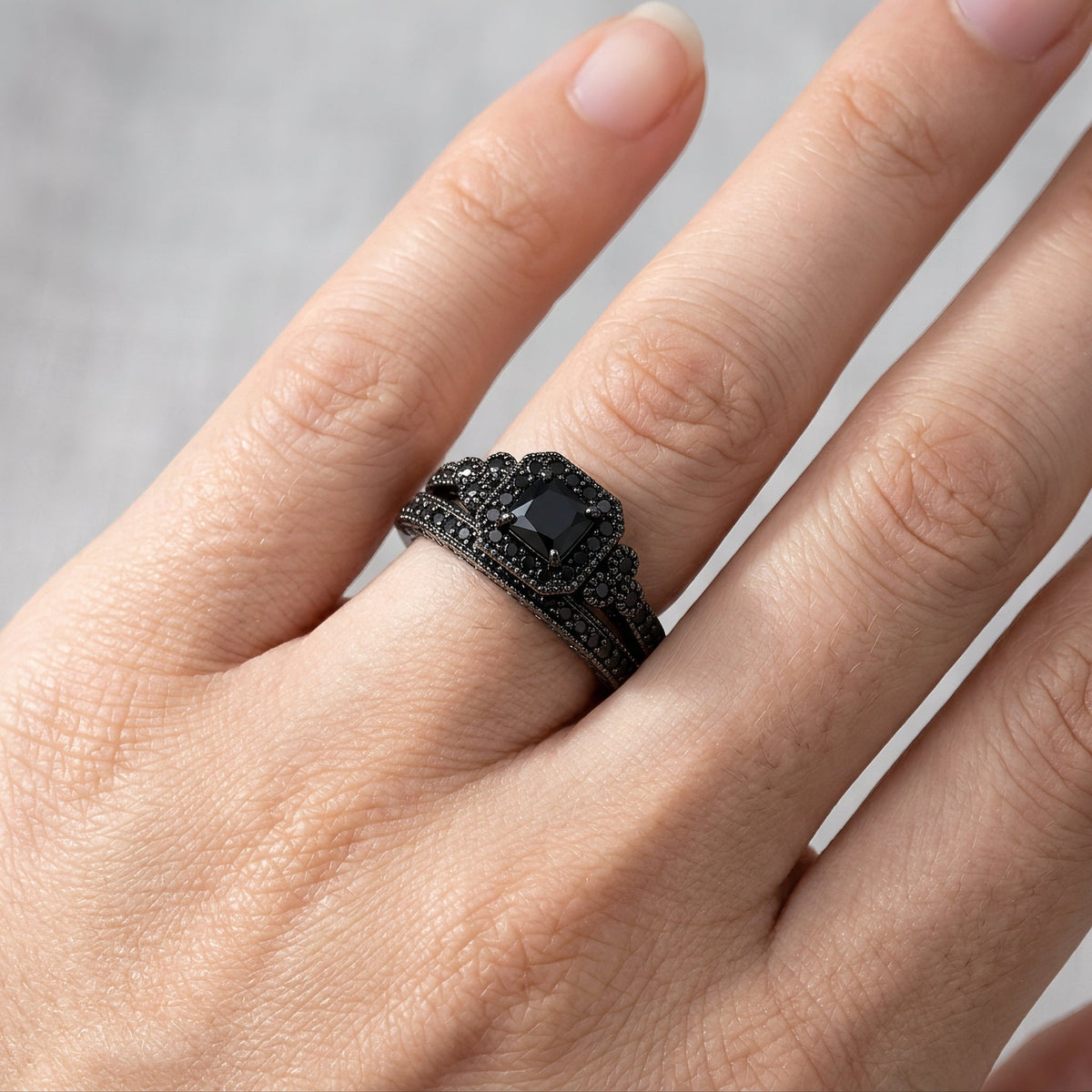 Adrian – Set de anillos vintage en negro