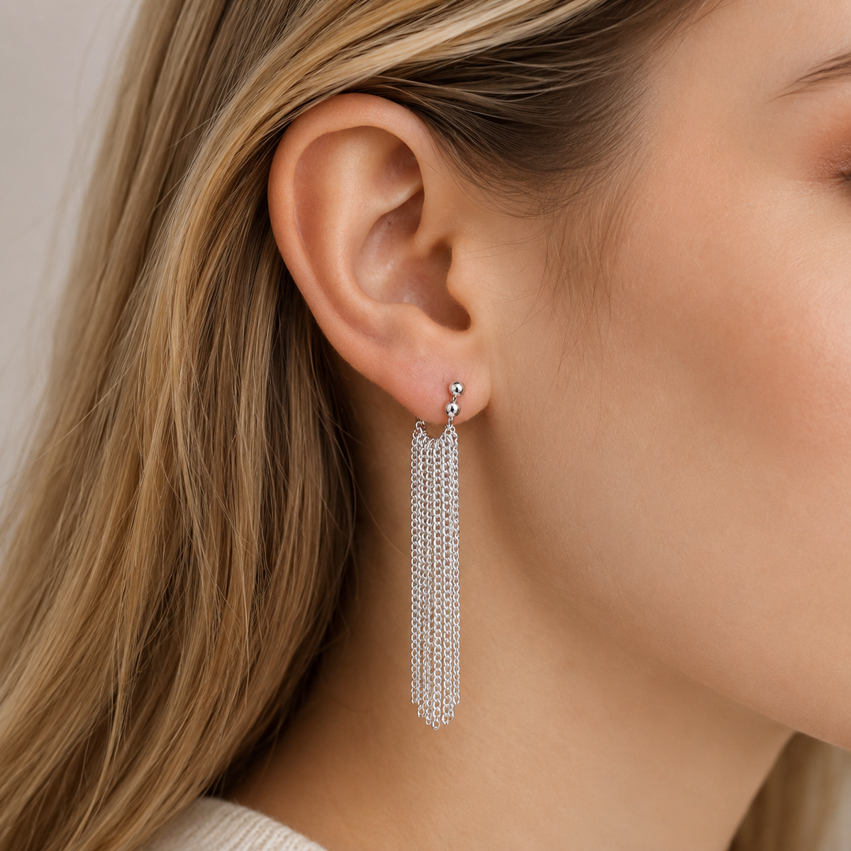 Nora - Pendientes largos de cadena de plata