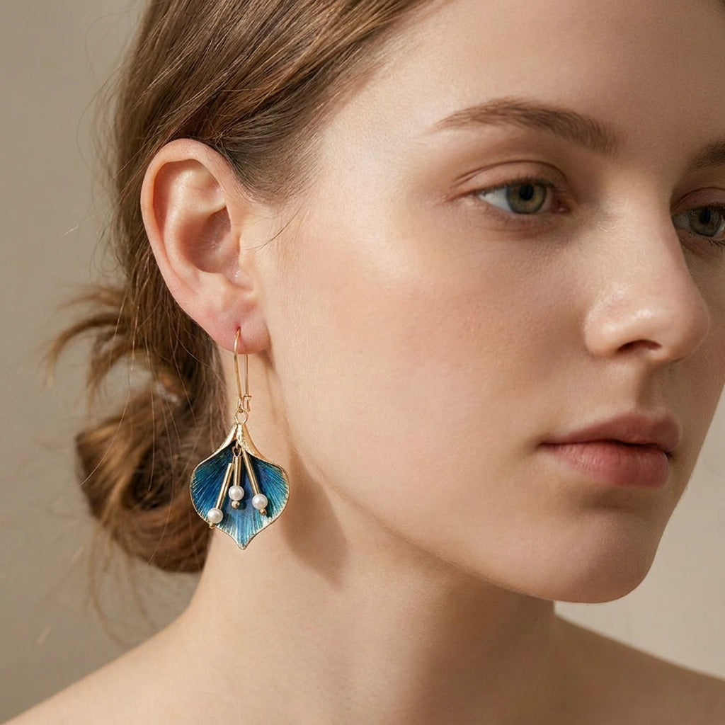 Yara – Pendientes Loto Azul de plata antigua