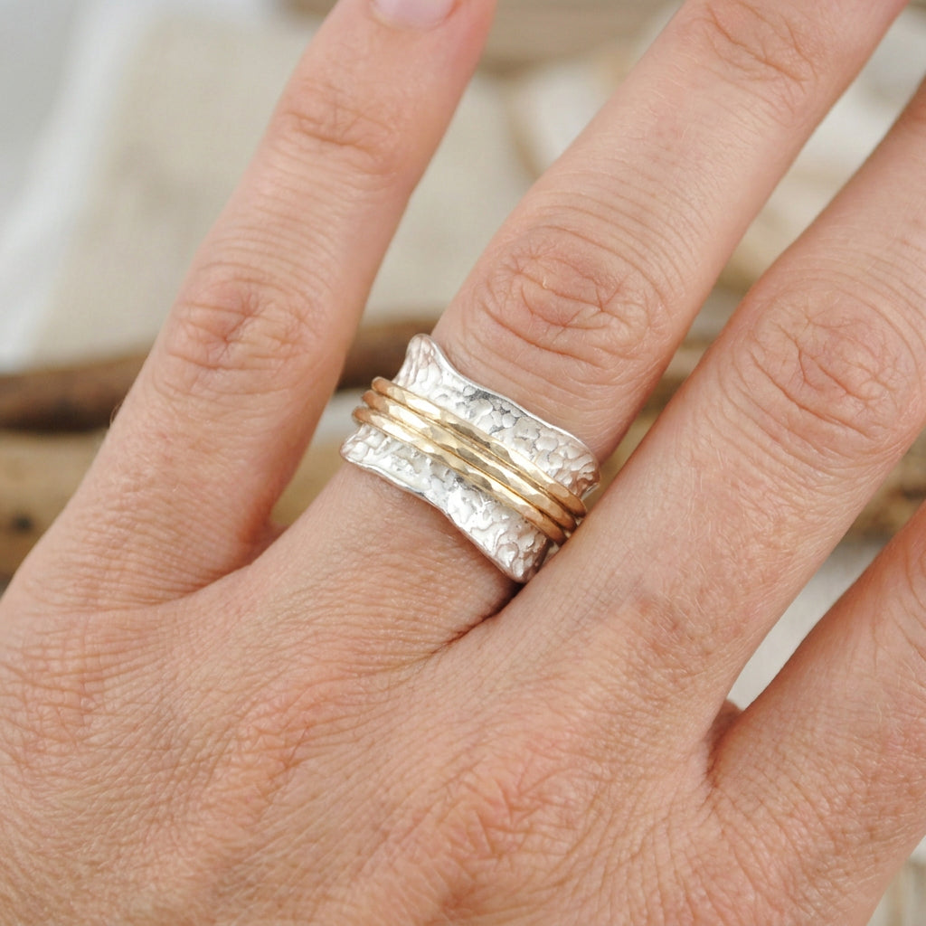 Bianca - Anillo rotatorio clásico de oro y plata