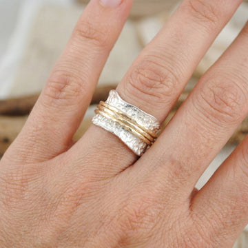 Bianca - Anillo rotatorio clásico de oro y plata