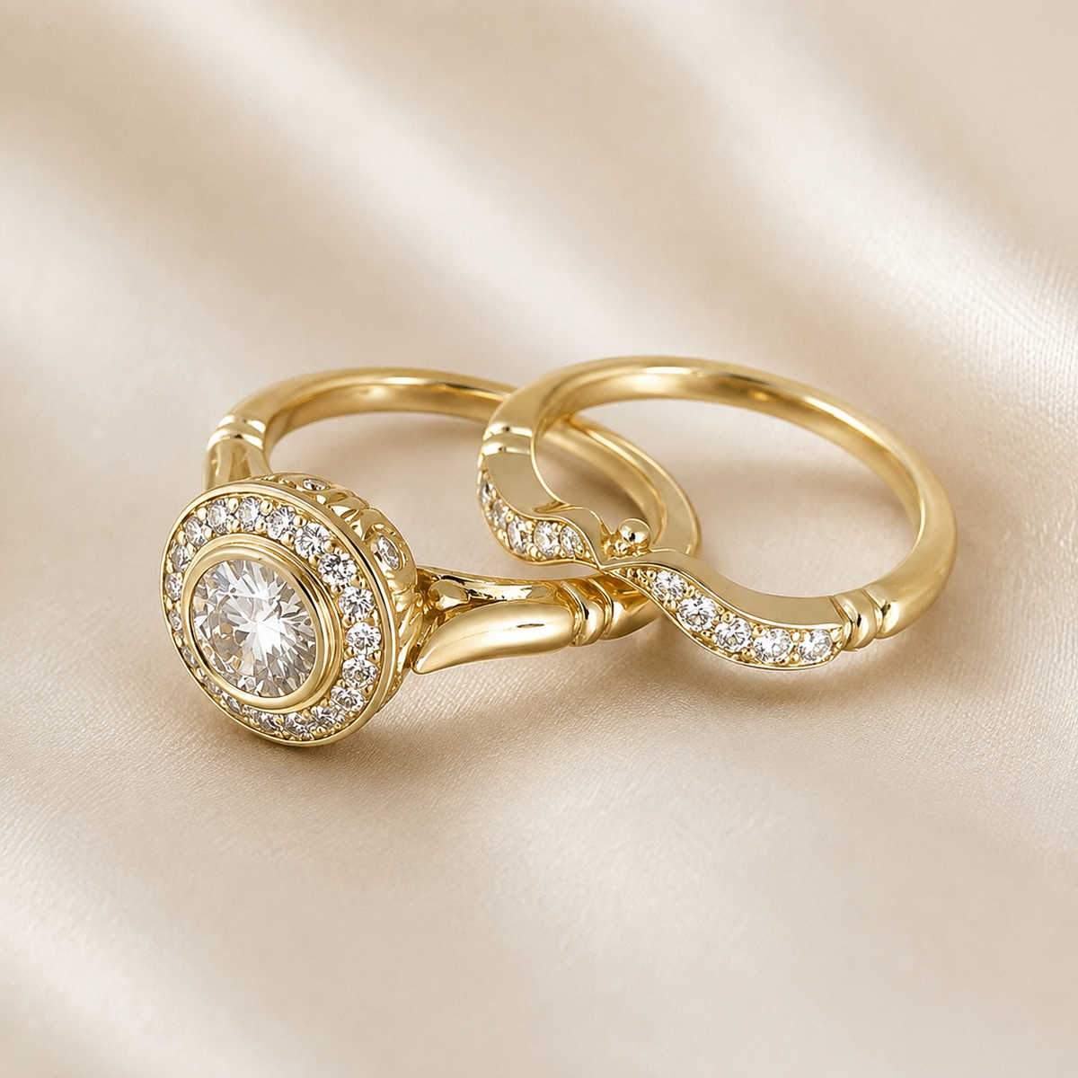 Beatrice – Conjunto de Anillos de Oro Vintage con Circonio