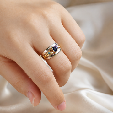 Ricca – Anillo retro con cristal azul brillante