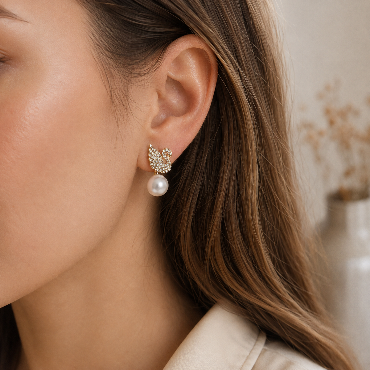 Pendientes Schwan con perlas