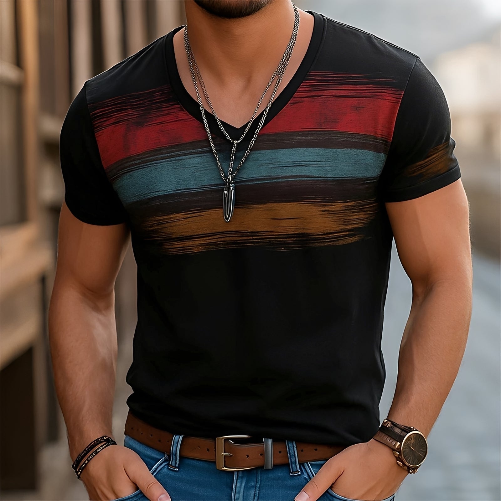 Kyle - Camiseta Estampada con Cuello en V Elegante