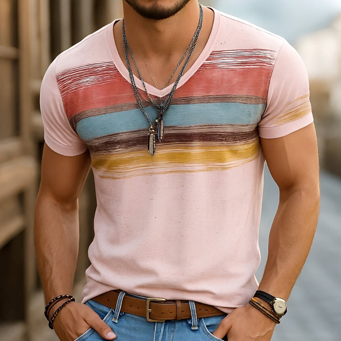 Kyle - Camiseta Estampada con Cuello en V Elegante