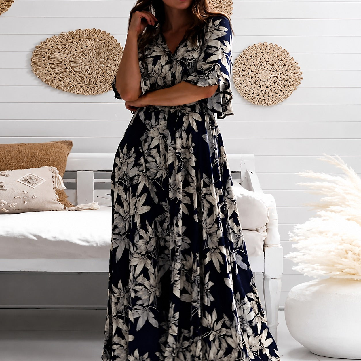 Michaela - Vestido Midi Suelto con Flores Estiloso