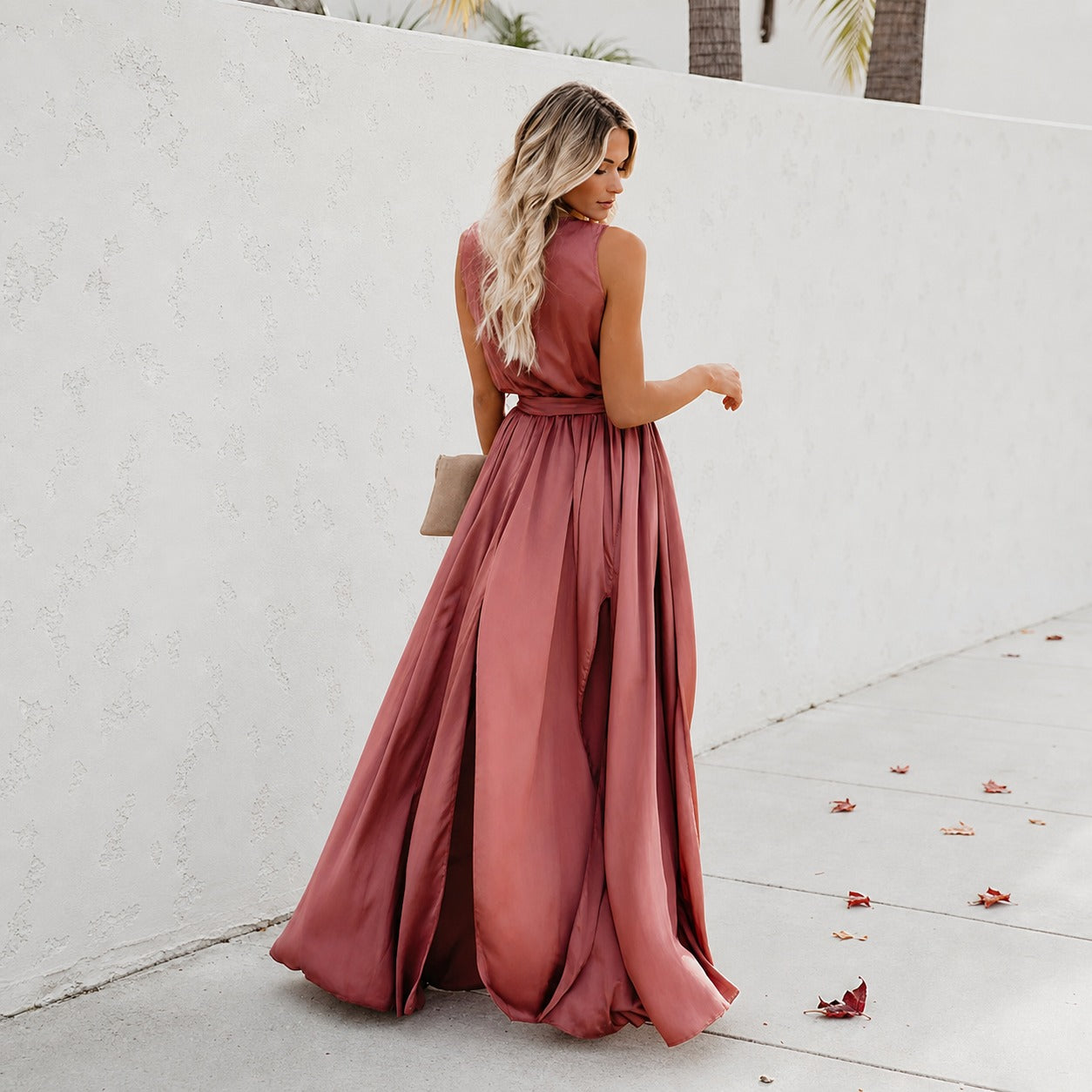 Kareem - Vestido Maxi Casual con Cinturón en la Cintura