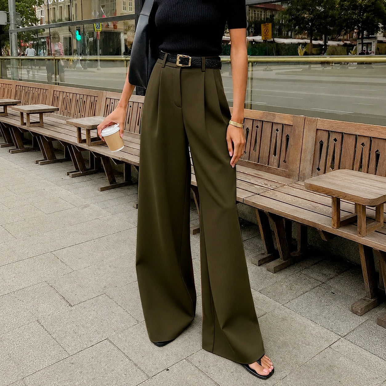Marlene - Pantalones de pierna ancha sin cinturón