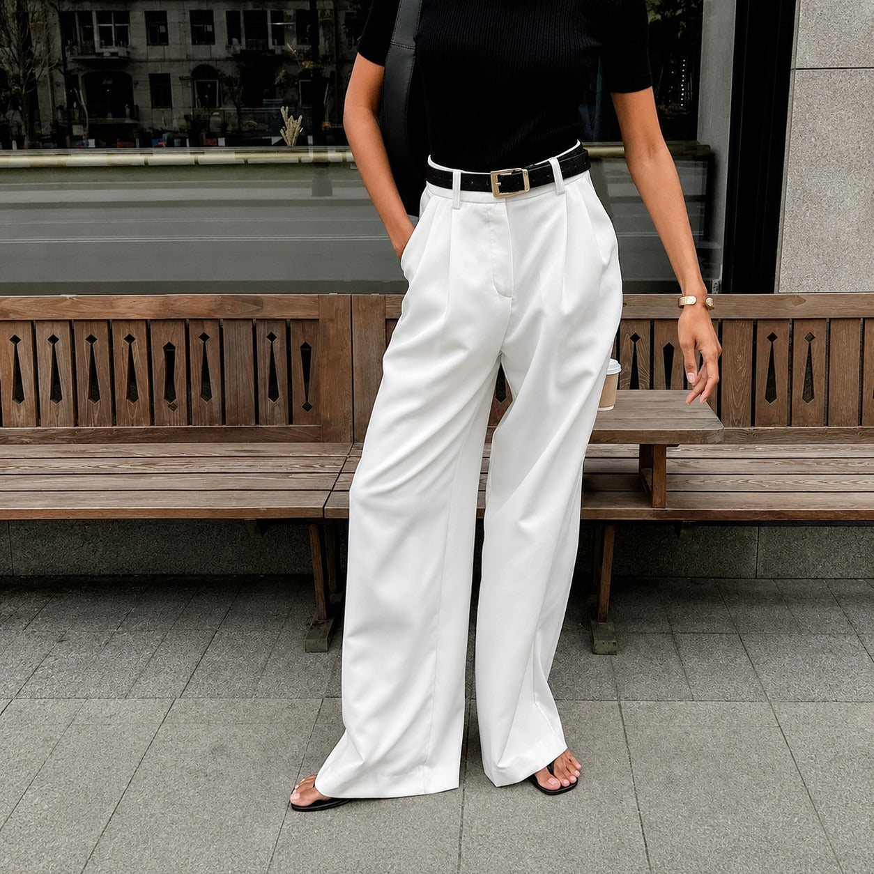 Marlene - Pantalones de pierna ancha sin cinturón