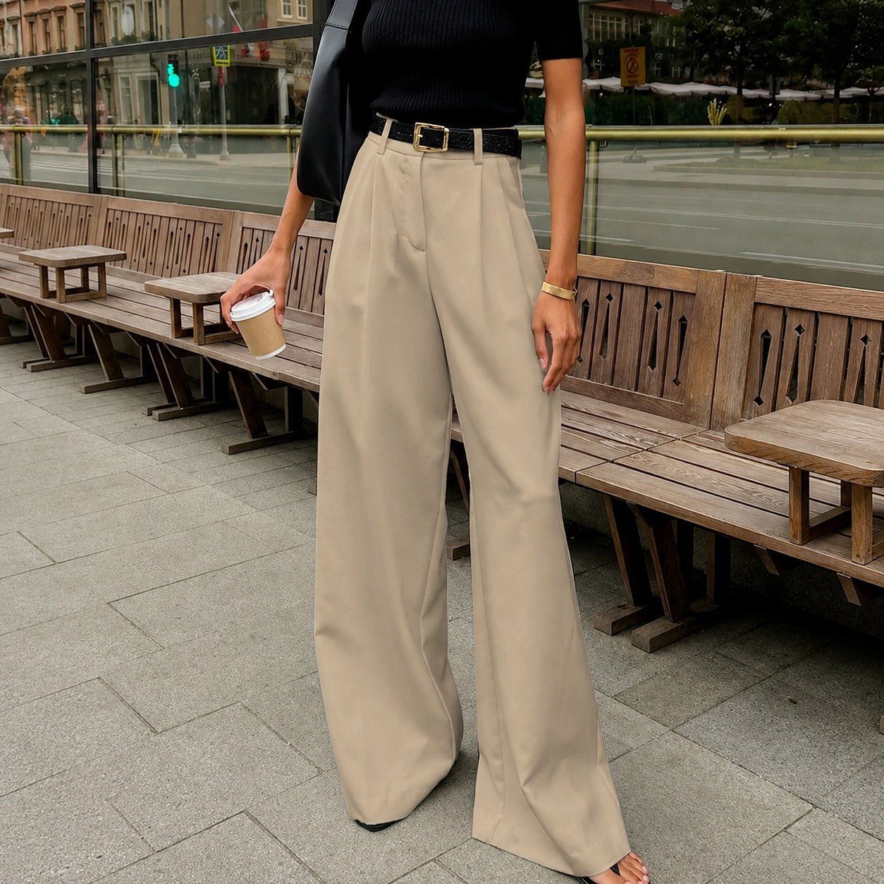 Marlene - Pantalones de pierna ancha sin cinturón