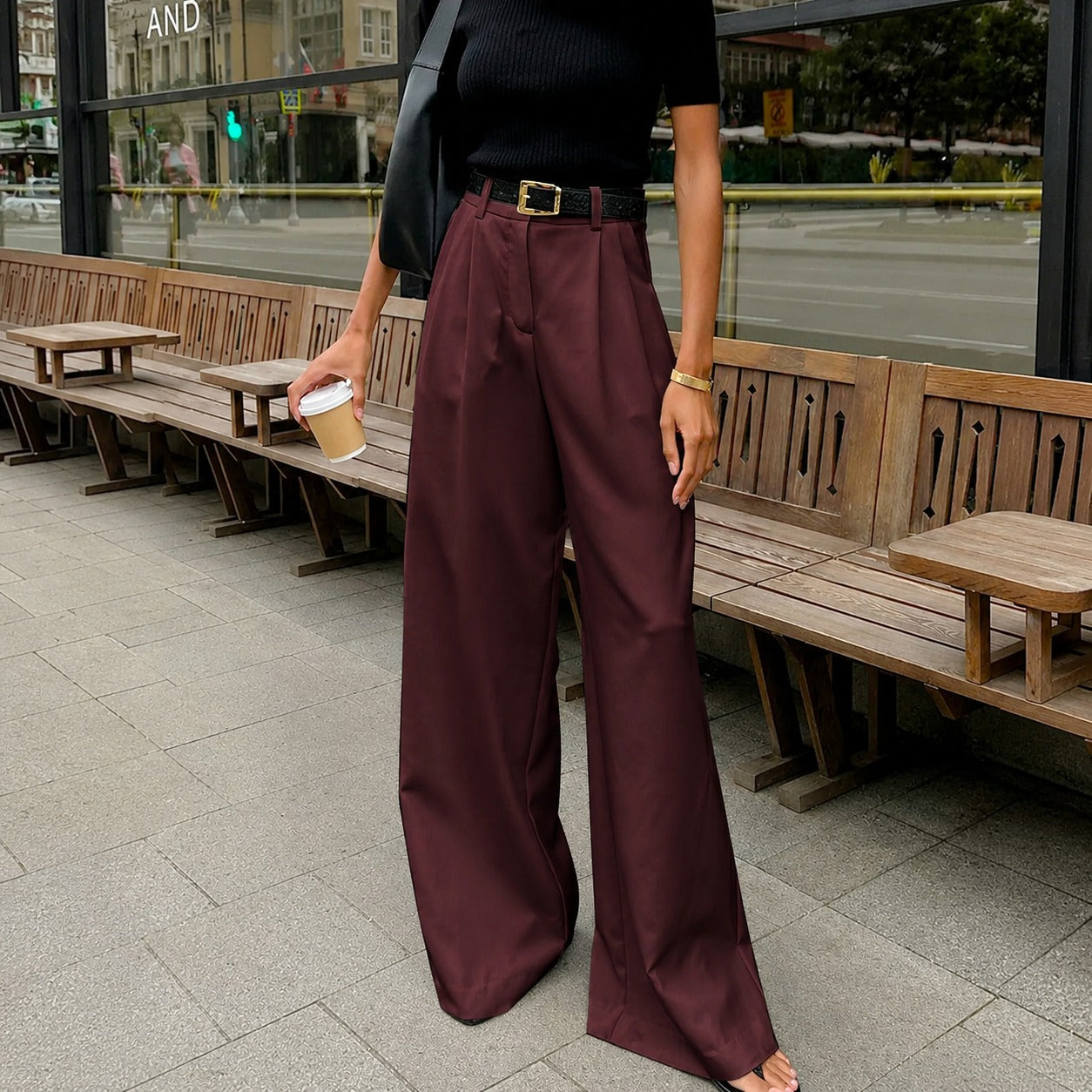 Marlene - Pantalones de pierna ancha sin cinturón