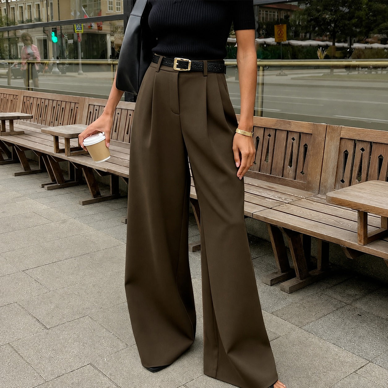 Marlene - Pantalones de pierna ancha sin cinturón