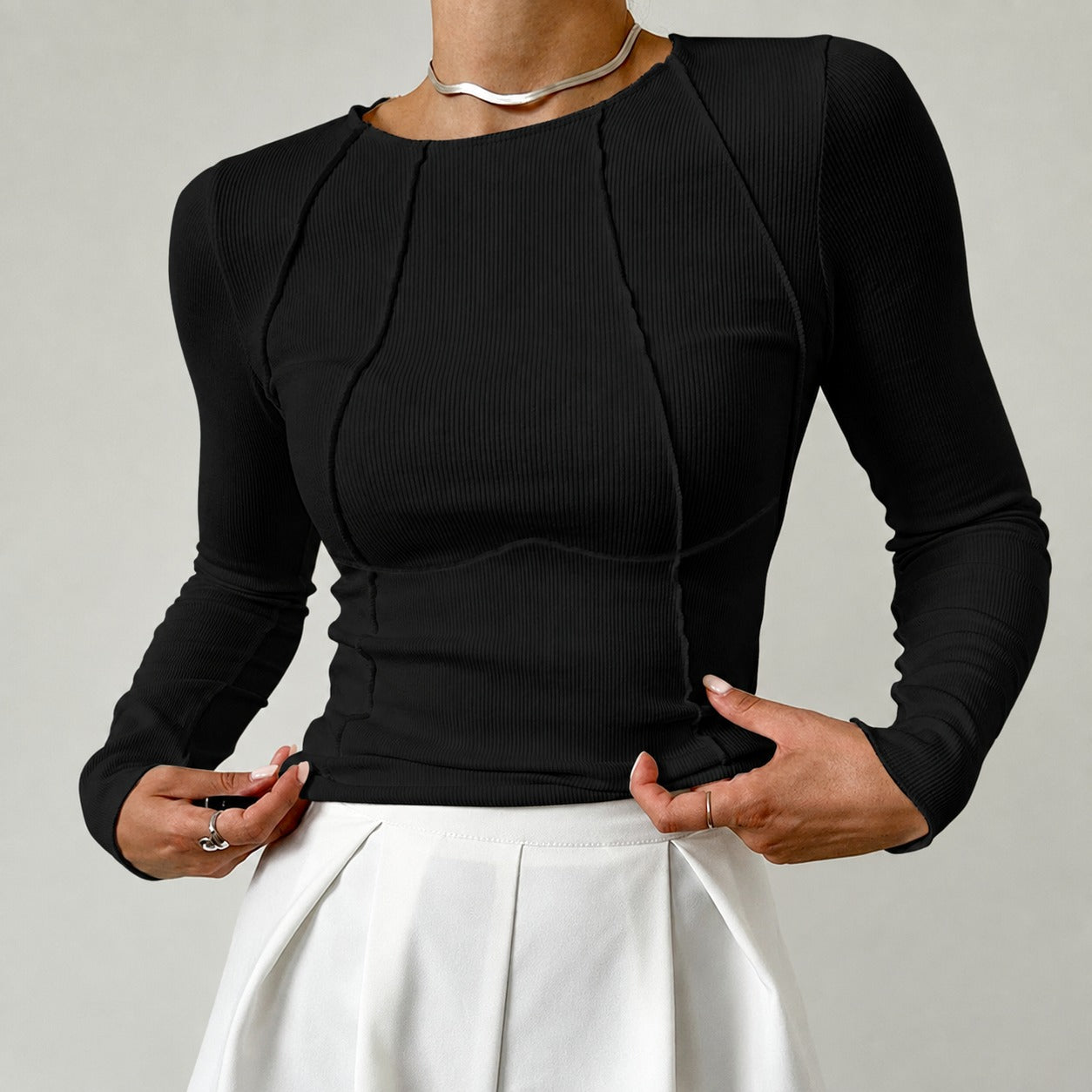 Leonie - Camisa elegante de manga larga con ribete