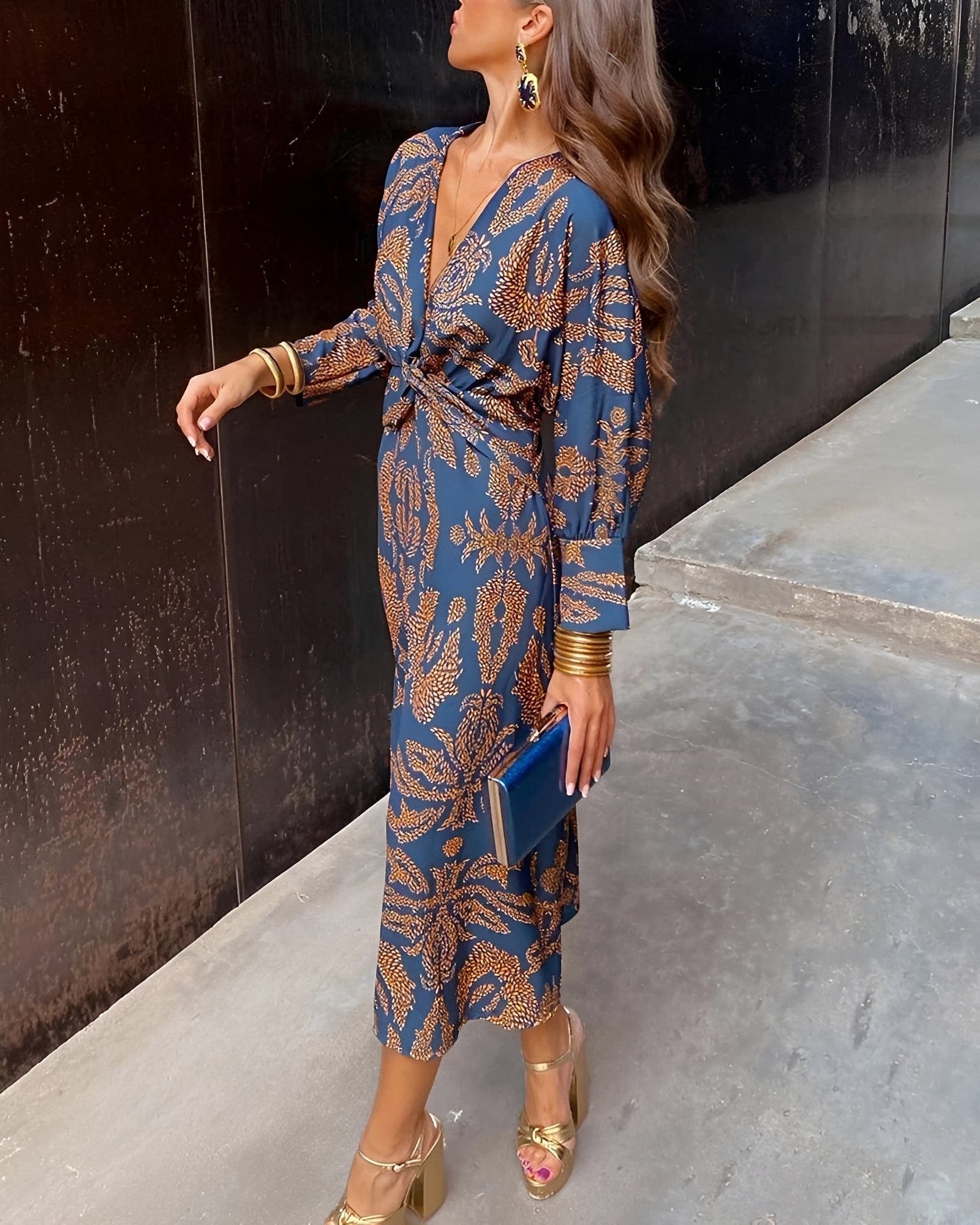 Yahya - Vestido Midi Largo Estampado