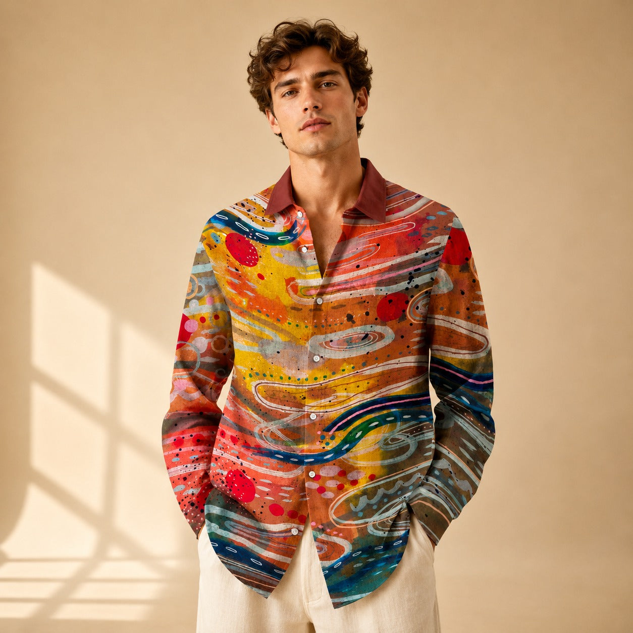 Neil - Camisa Artística de Manga Larga Impresa
