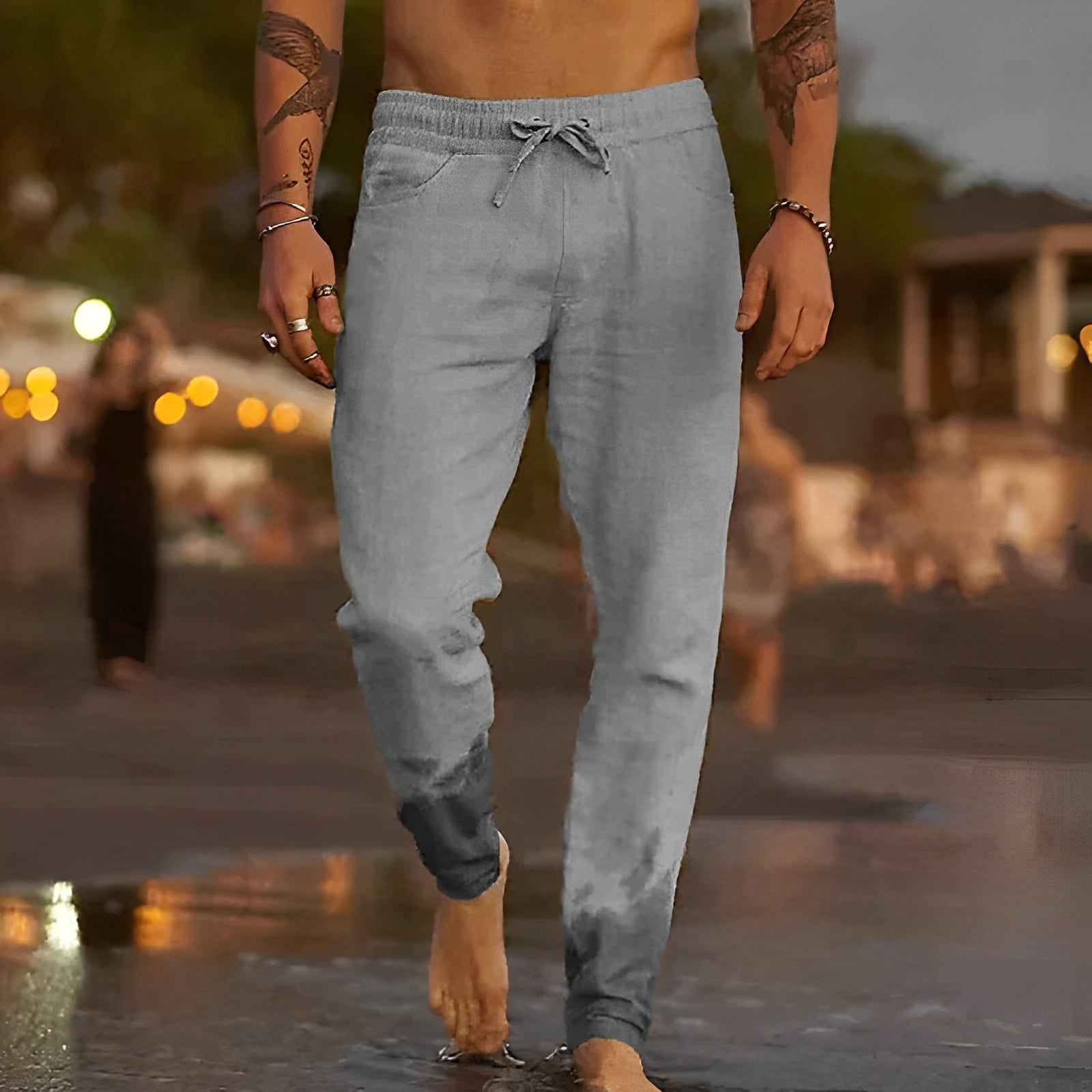 Michael - Pantalones de playa informales de lino para hombre