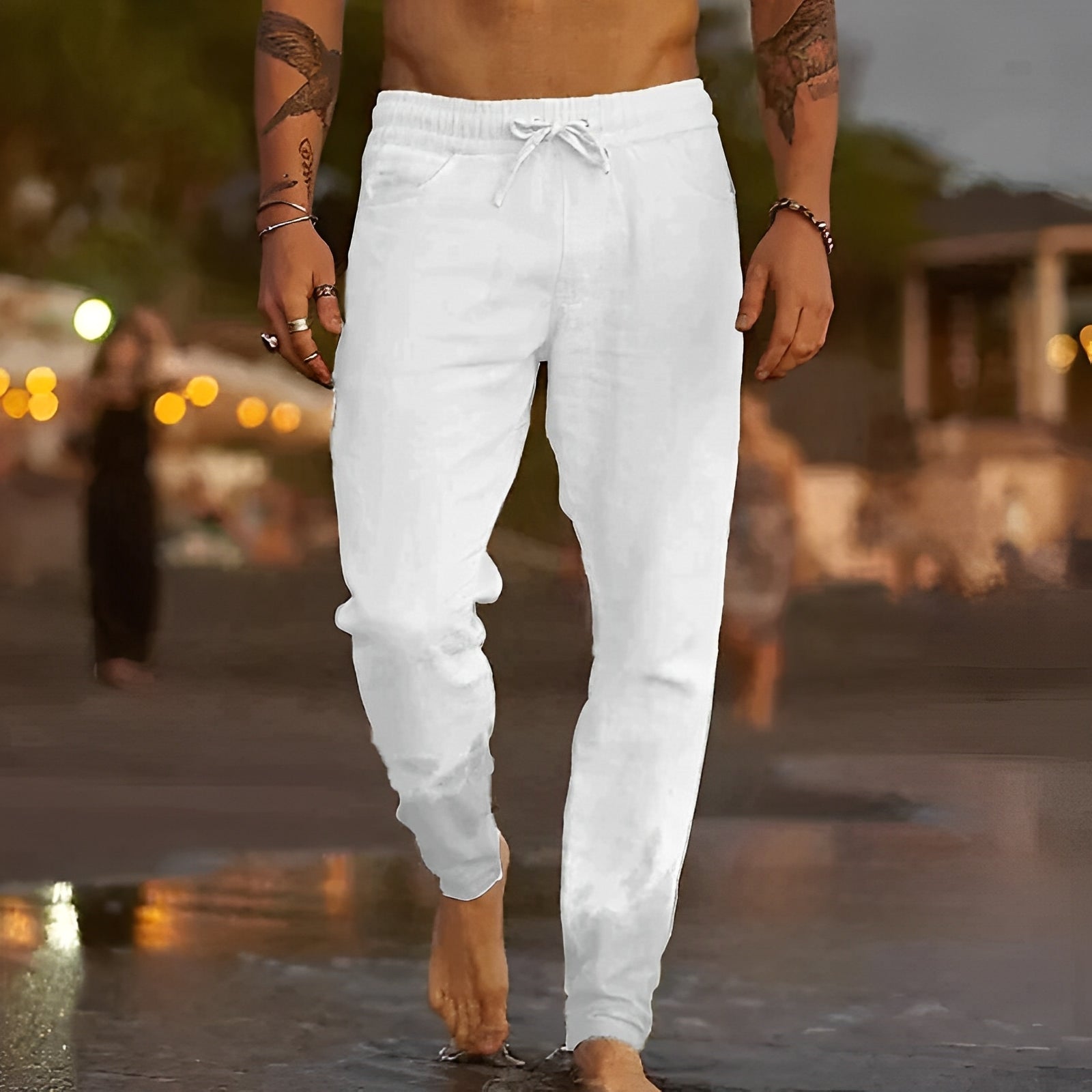 Michael - Pantalones de playa informales de lino para hombre