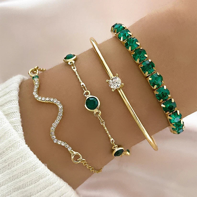 Camille – Set de pulseras elegantes con piedras verdes