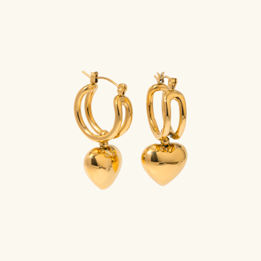 Audrey - Pendientes en forma de corazón dorados