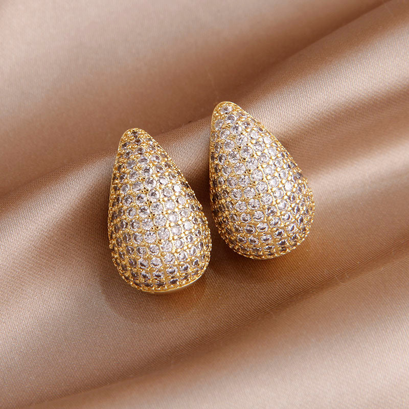 Pendientes en Forma de Gota con Diamantes - Pendiente de Diamante Incrustado