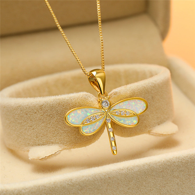 Siena – Collar con libélula en oro y ópalo