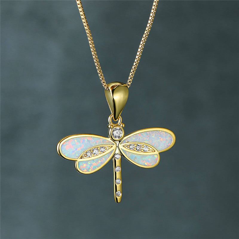 Siena – Collar con libélula en oro y ópalo