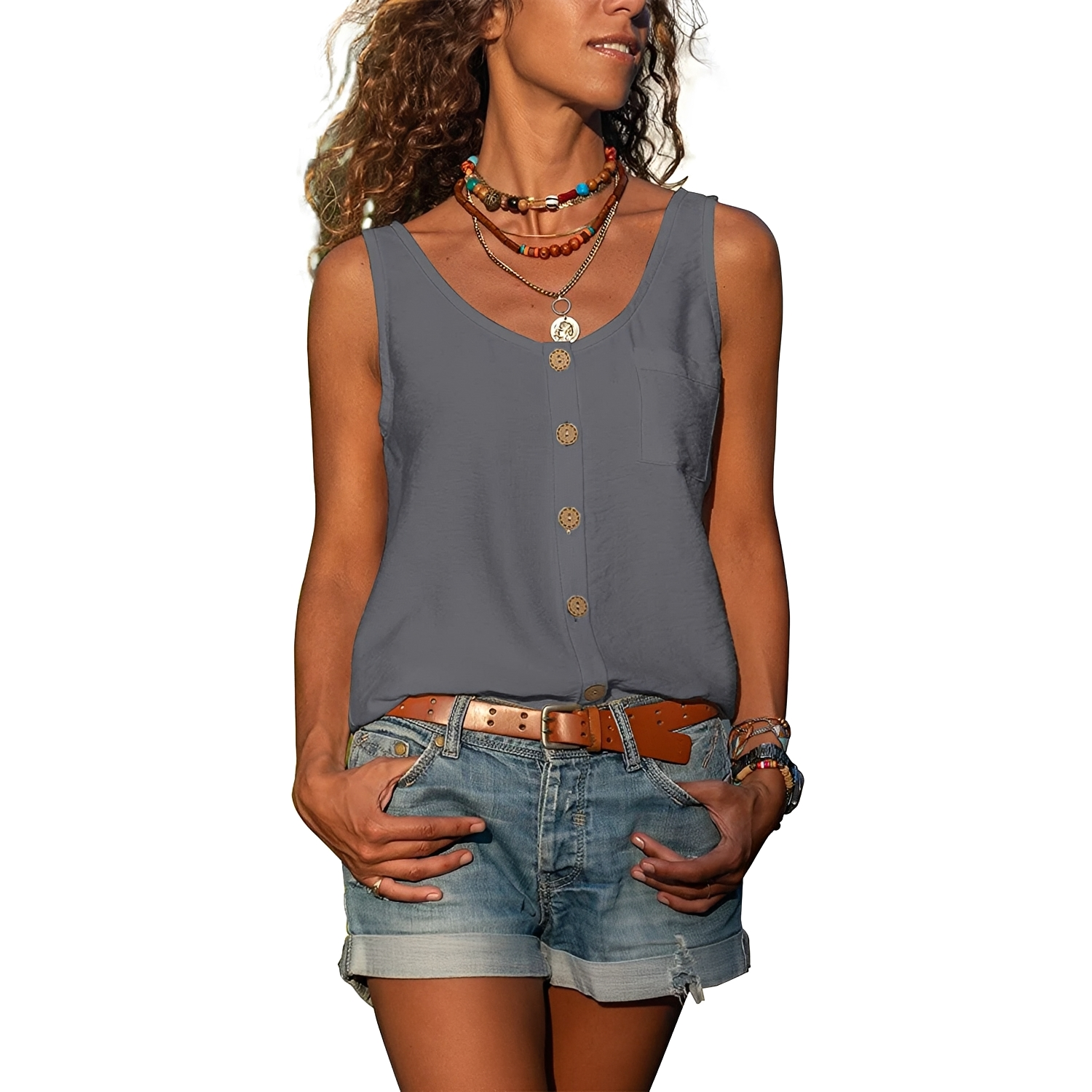 Naressa - Camiseta sin mangas de verano elegante para mujer