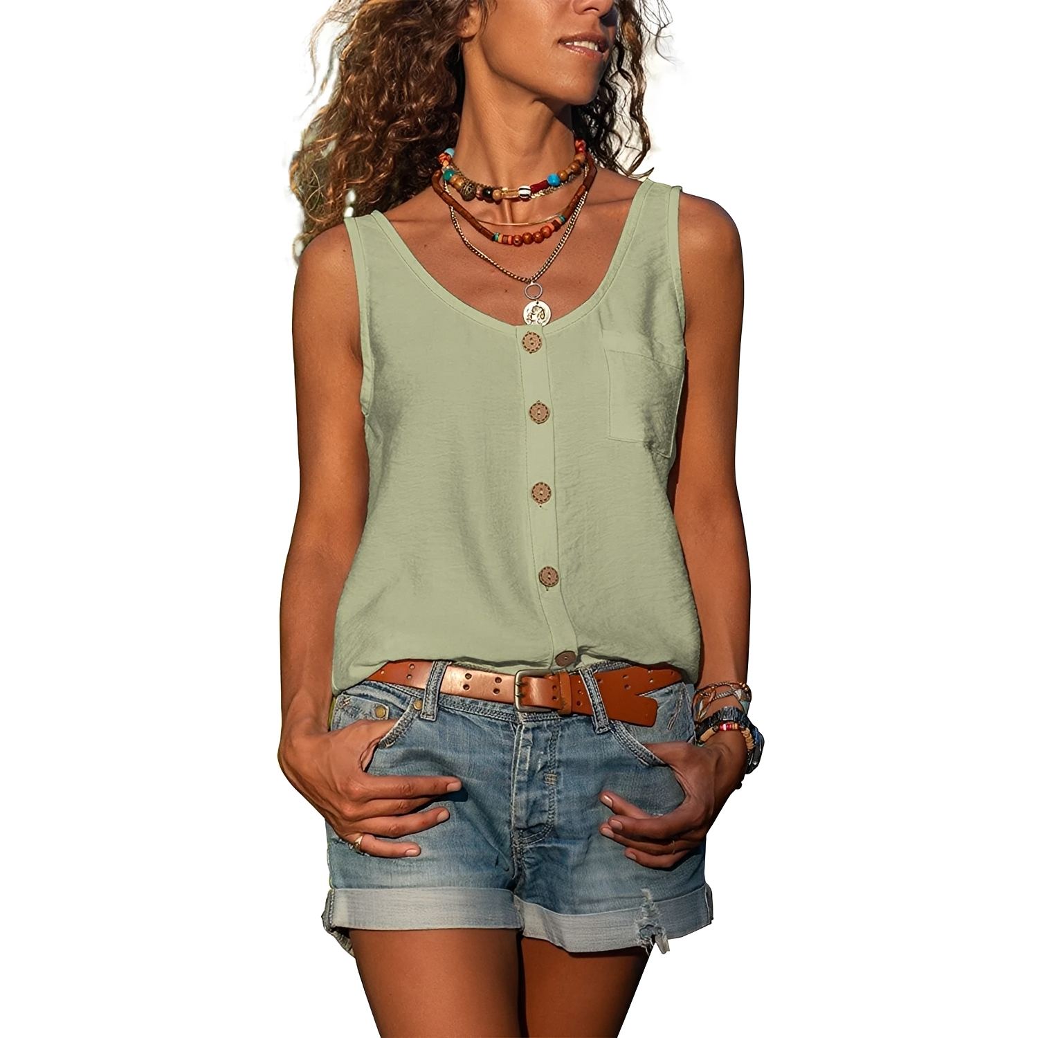 Naressa - Camiseta sin mangas de verano elegante para mujer