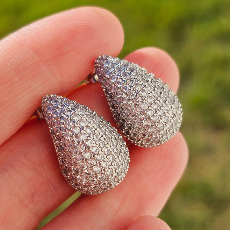 Pendientes en Forma de Gota con Diamantes - Pendiente de Diamante Incrustado