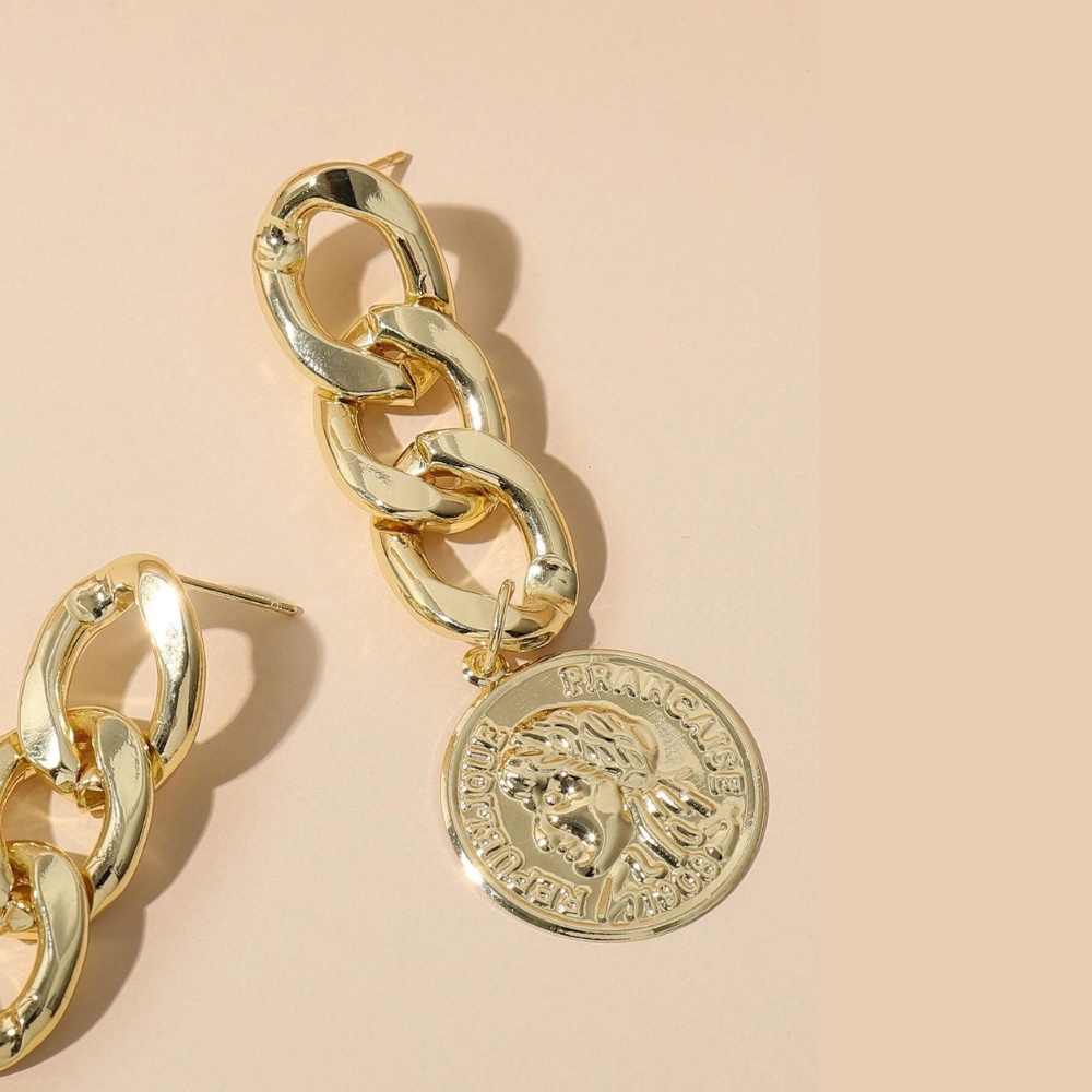 Pendientes de cadena con monedas - Pendientes dorados