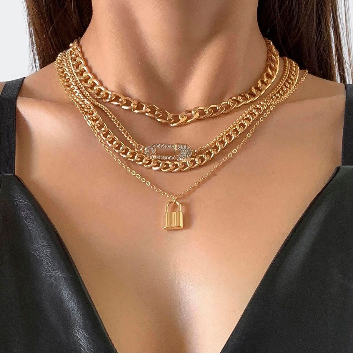 4pcs Collar - Conjunto de cadena de pin vintage
