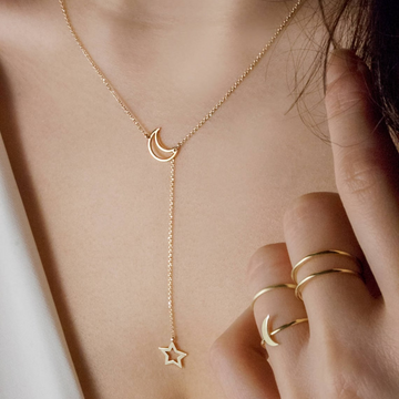 Collar estilo Lariat de luna y estrella
