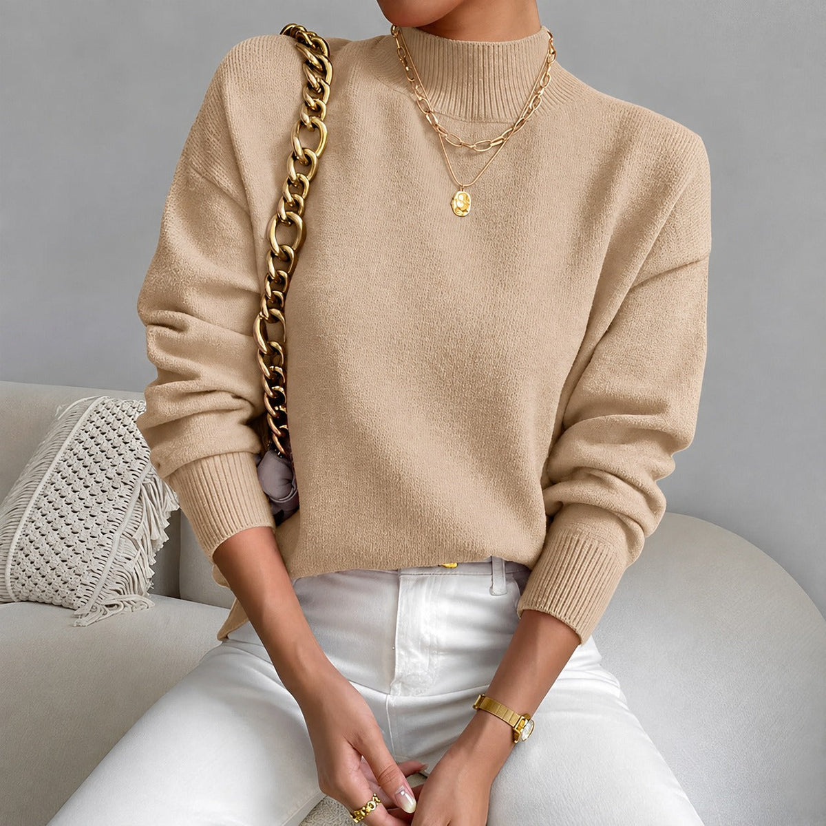 Roxana - Suéter elegante con cuello medio alto para mujeres