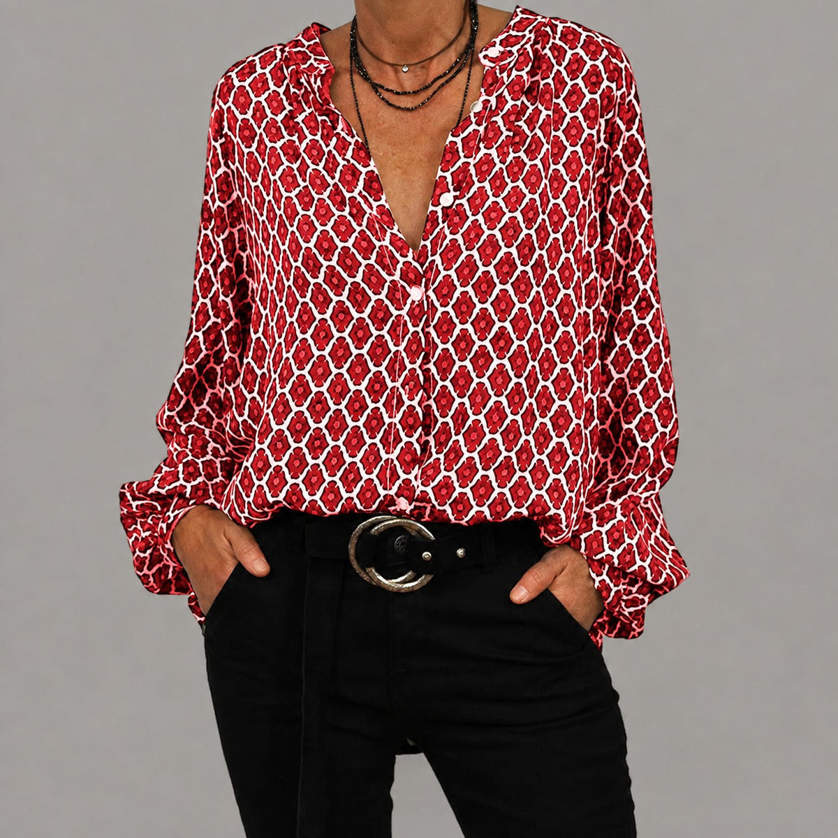 Kelsey - Blusa casual de corte holgado con escote en V