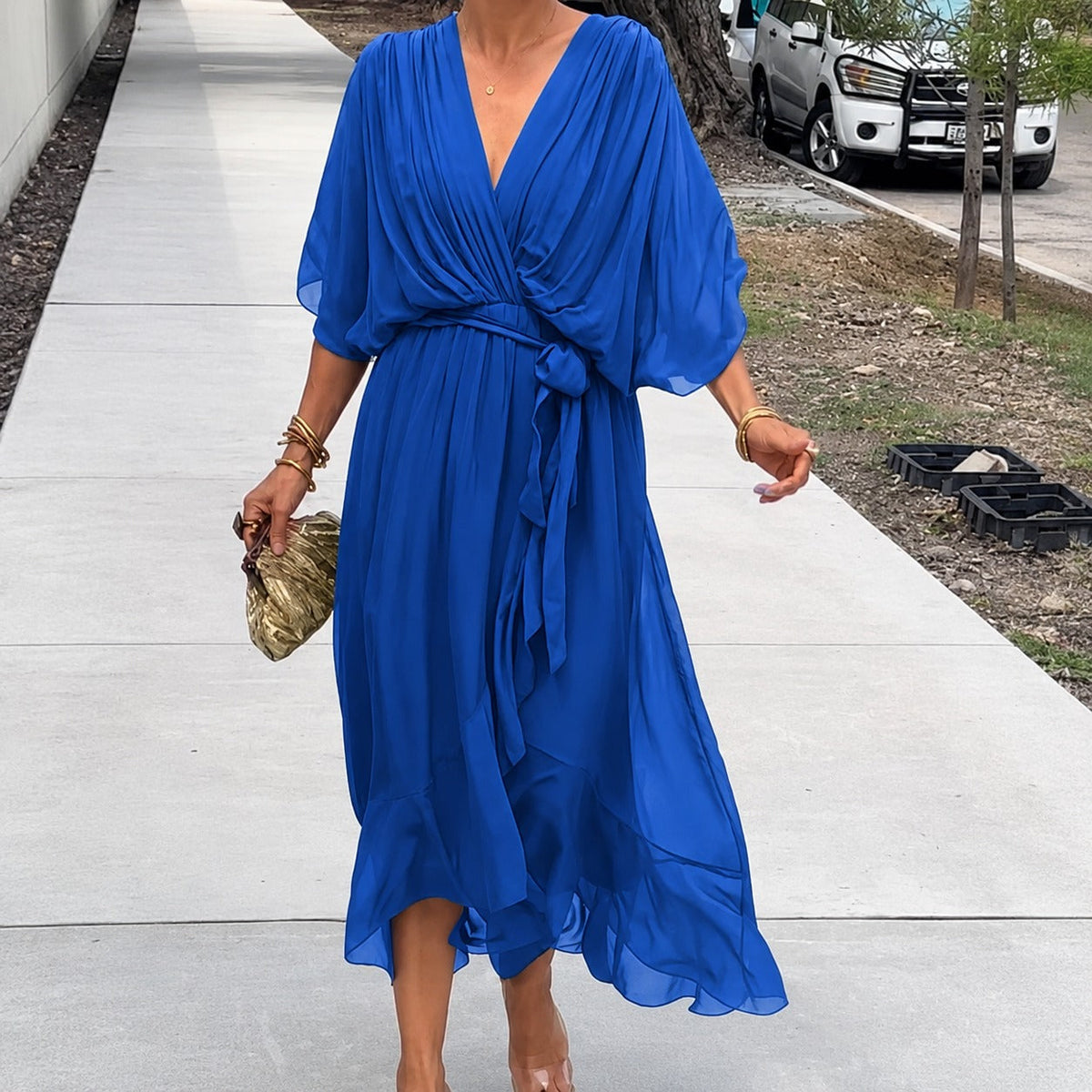 Loisa - Vestido de gasa aireado con cuello en V