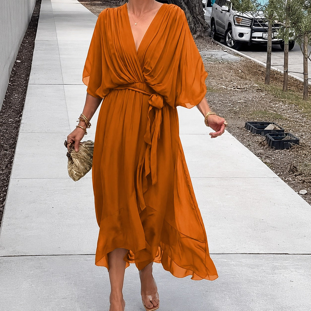 Loisa - Vestido de gasa aireado con cuello en V