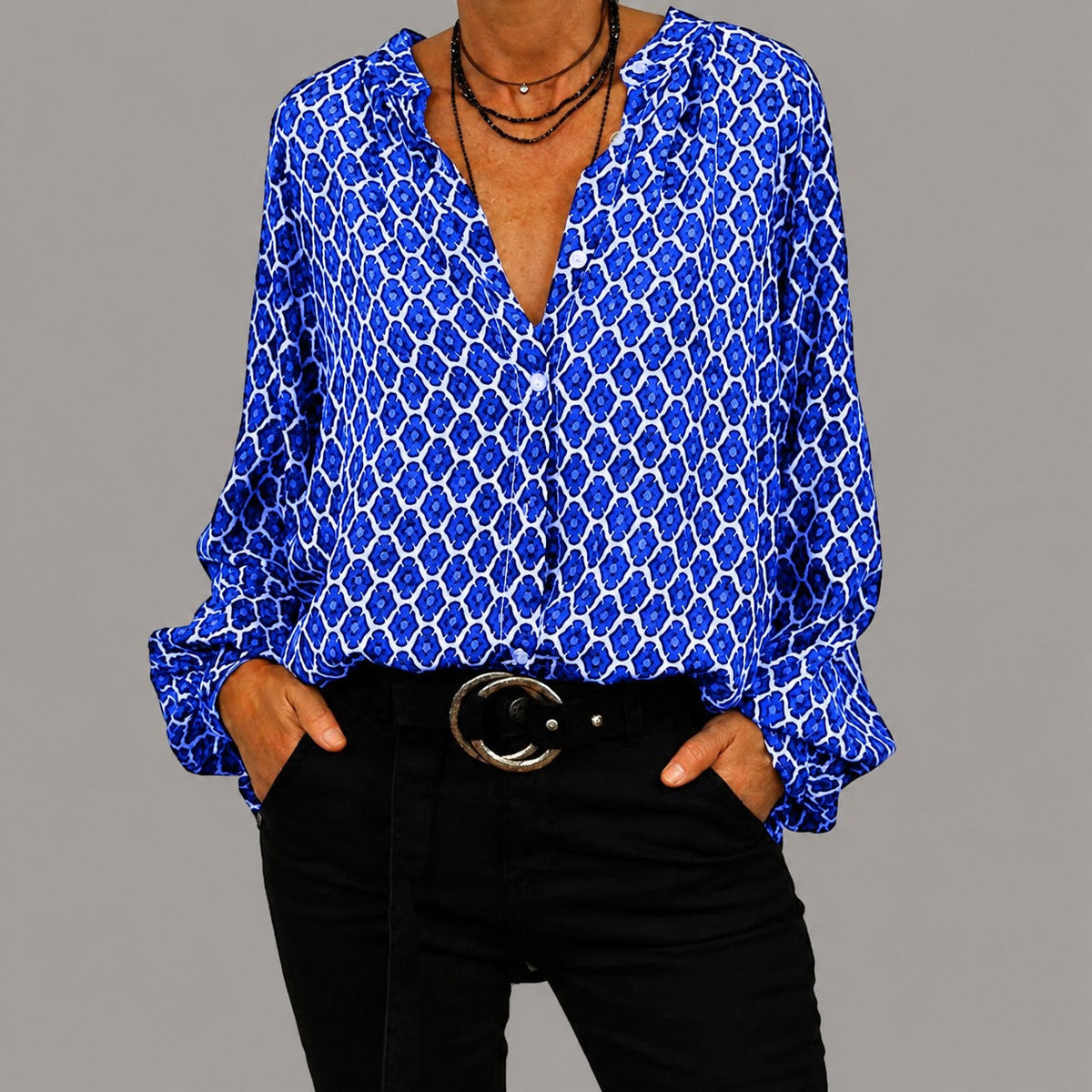 Kelsey - Blusa casual de corte holgado con escote en V