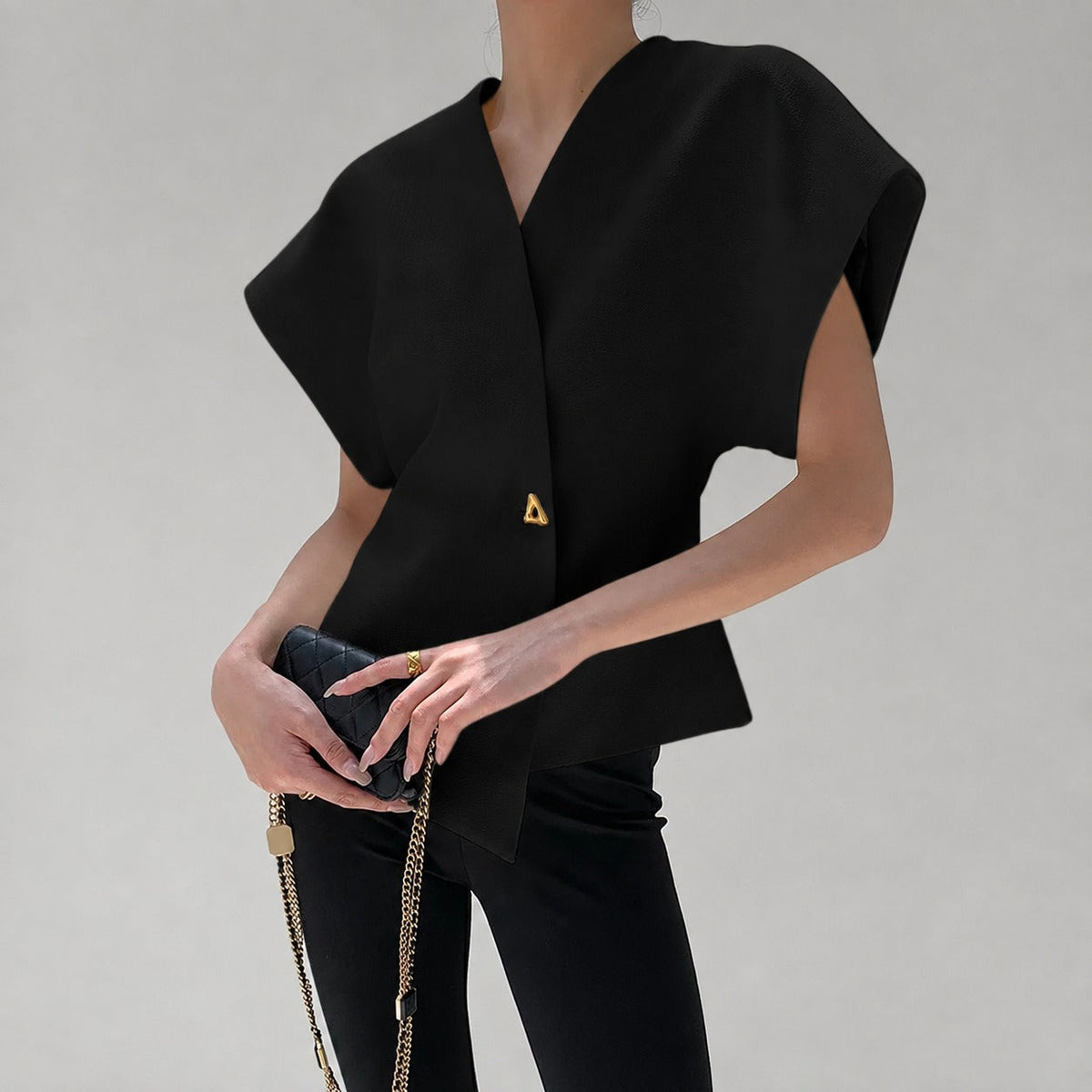 Leonie - Blusa con cuello en V y cierre de botones