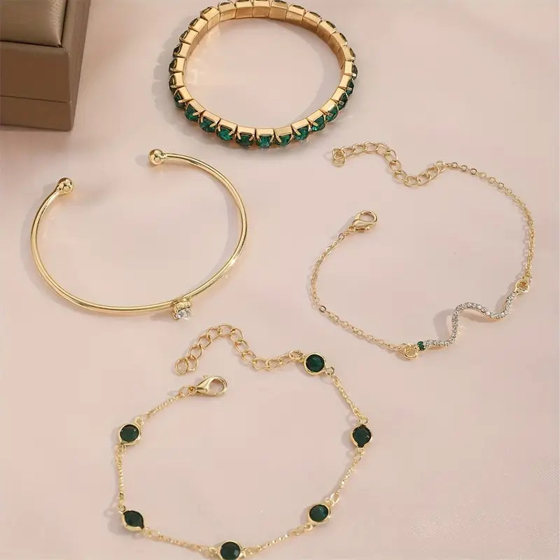Camille – Set de pulseras elegantes con piedras verdes