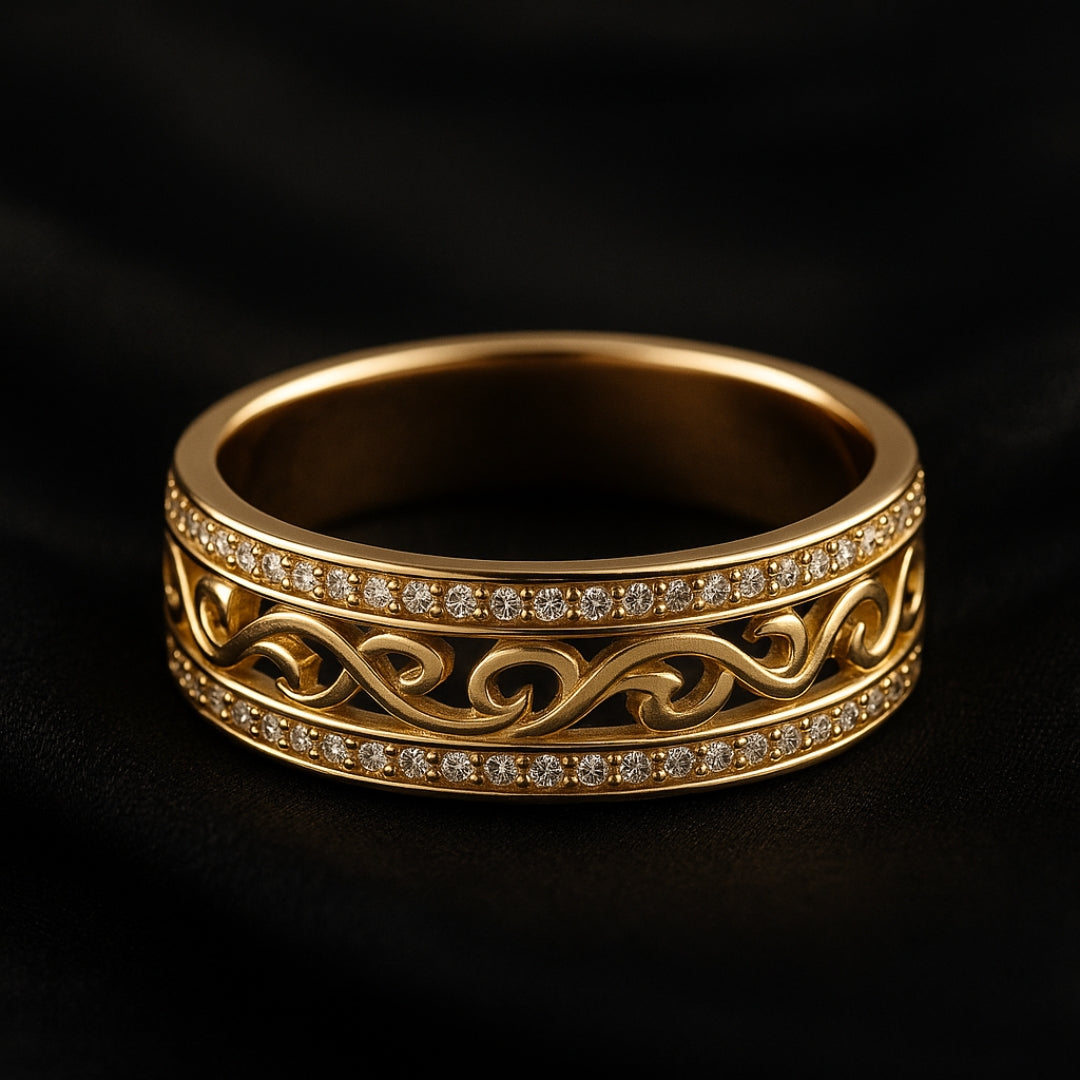 Jevy – Anillo dorado ancho con espacios