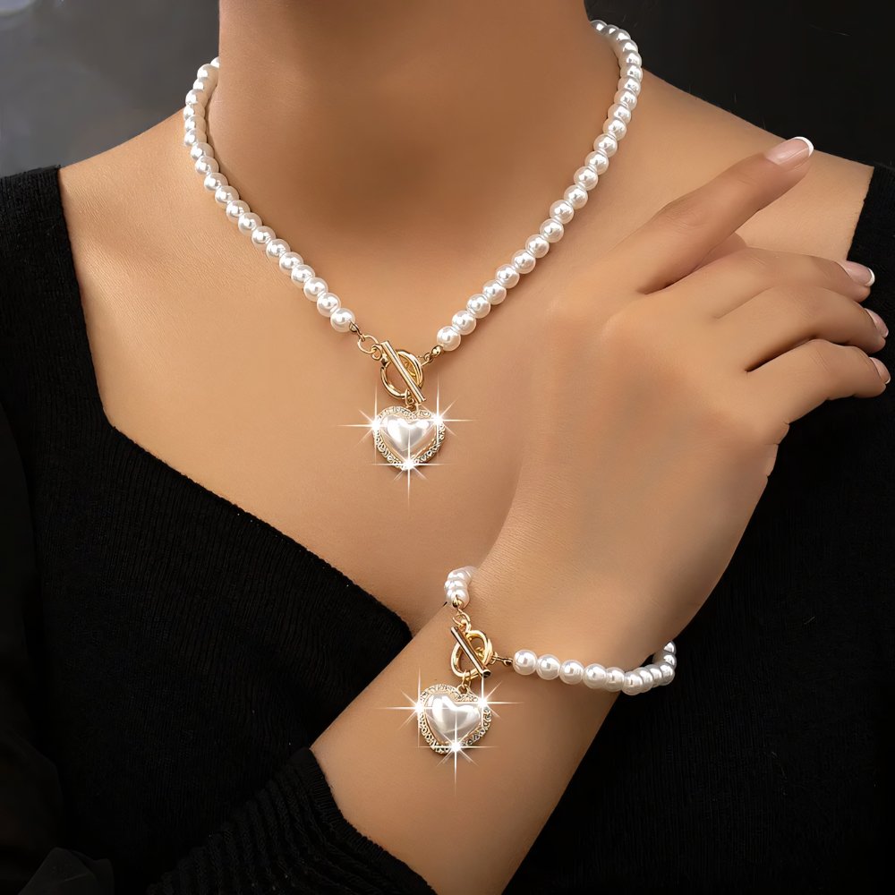Lara – Set de collar y pulsera Corazón Perlé