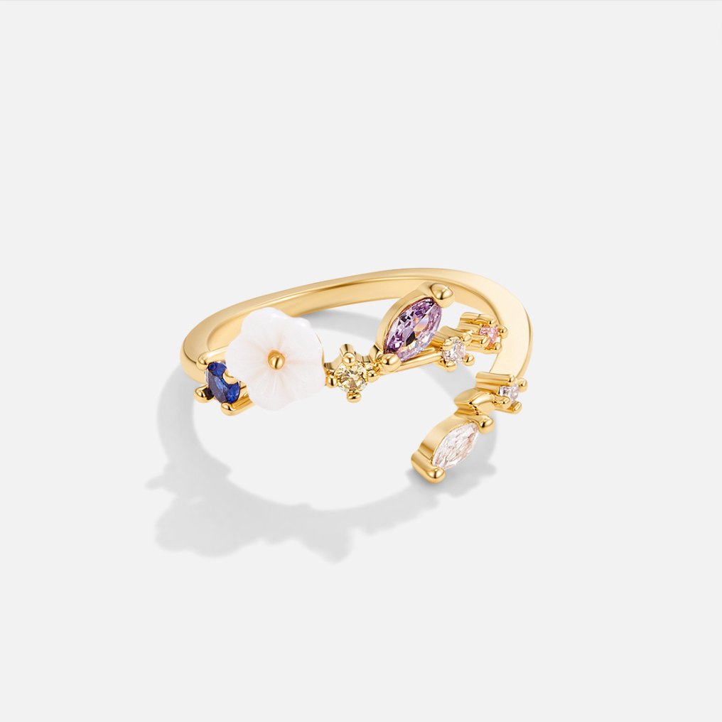 Leah - Anillo de Oro con Flores de Cristal Blanco
