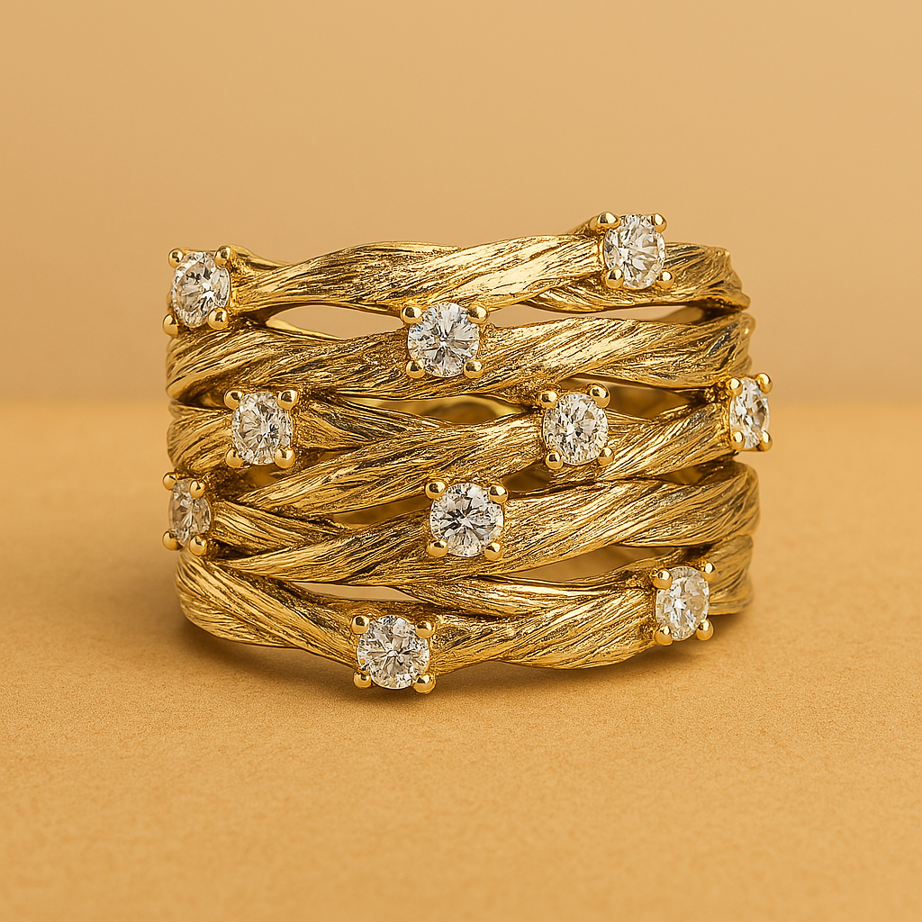 Marisse – Anillo dorado de diseño vintage con brillo sutil