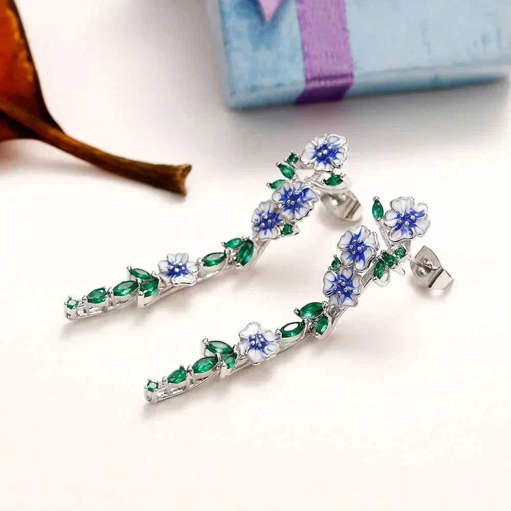 Yara – Pendientes colgantes con flores azules