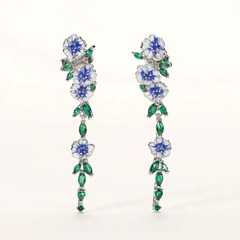 Yara – Pendientes colgantes con flores azules